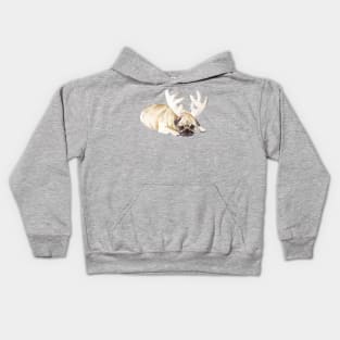 Holiday Pug in Antlers Kids Hoodie